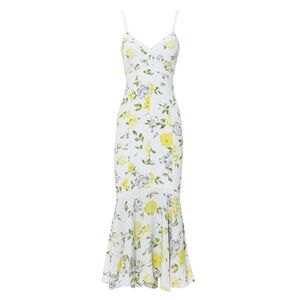 Cinq A Sept Jolene 100% Silk Floral Yellow & White Dress Size 0